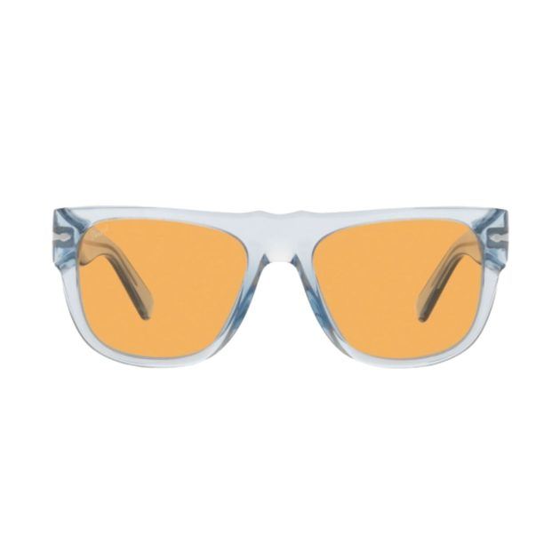 Square framed sunglasses with blue frames and yellow lenses