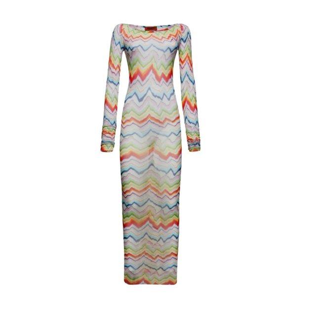 rainbow patterned long sleeve maxi dress