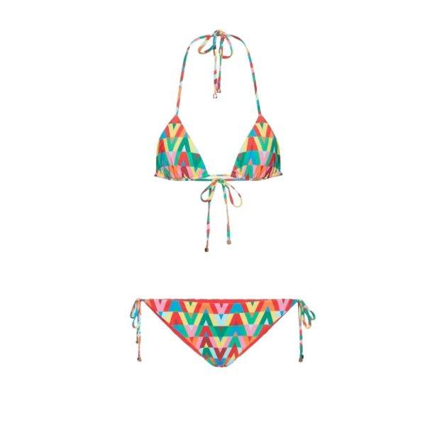 multicolored string bikini top and bottom set