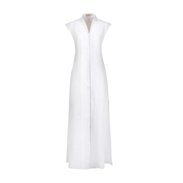White maxi dress with high collar