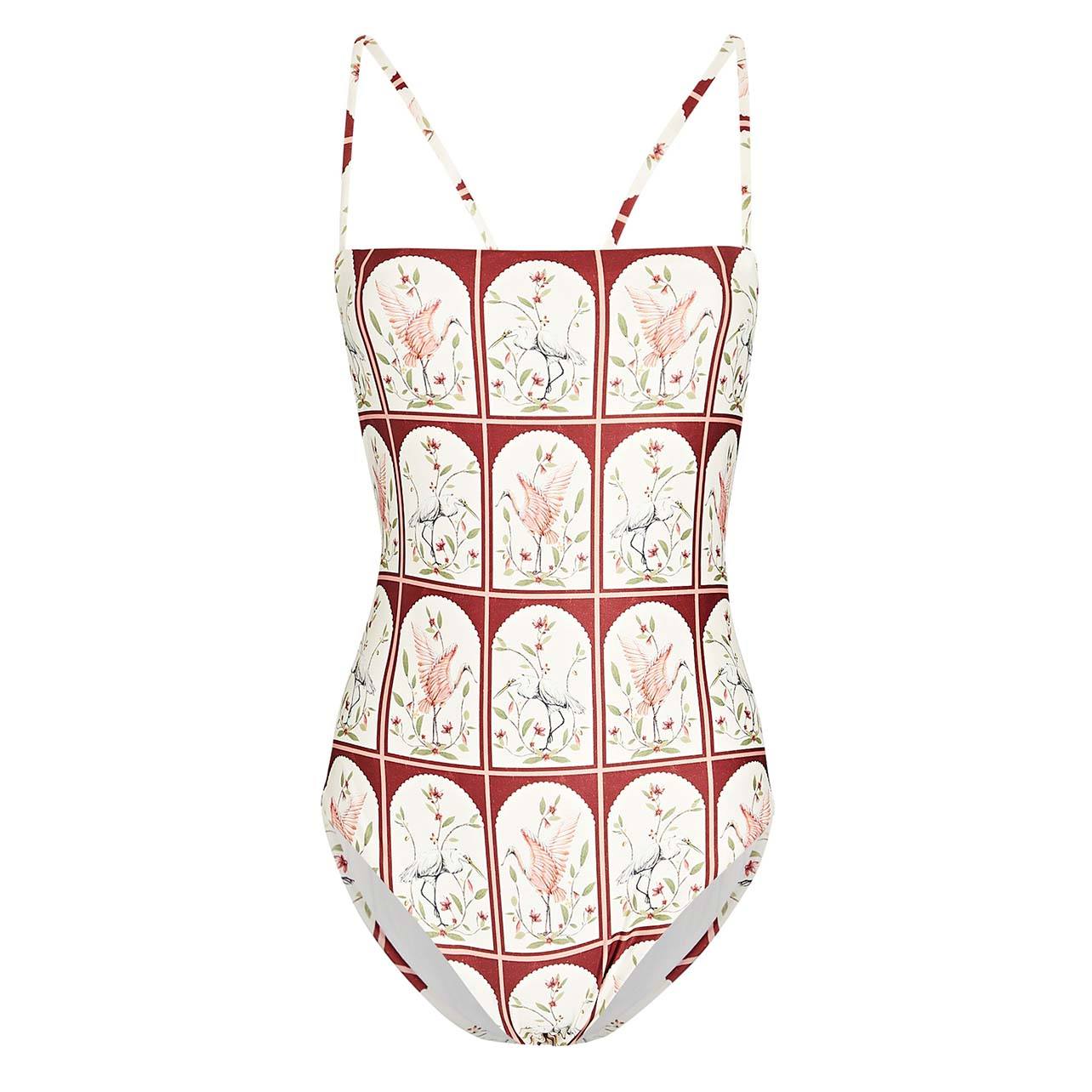 One piece swimsuit with floral pattern detailing