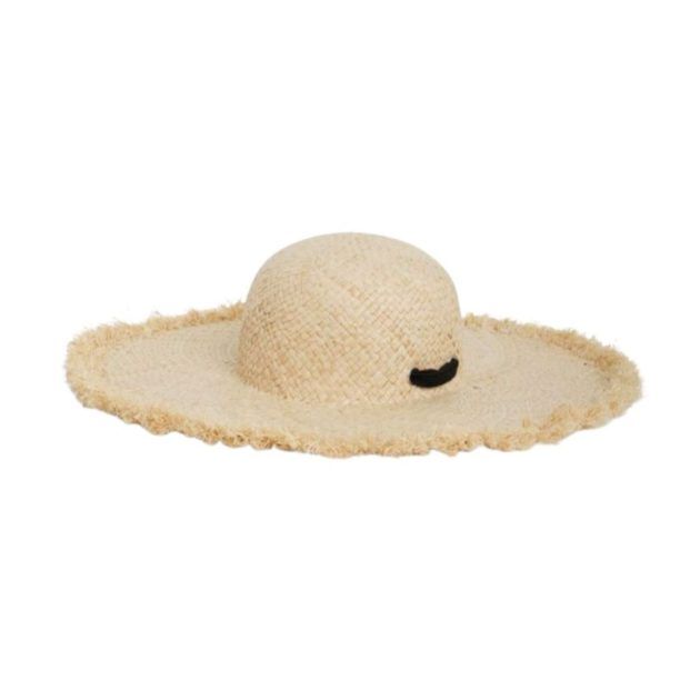 Straw summer hat with black tie