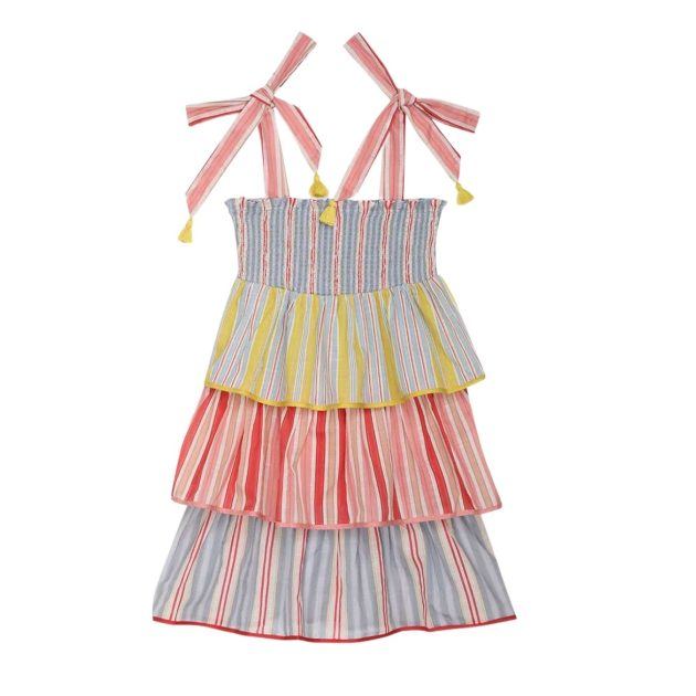 Multi-colored stripped dress with tied shoulder straps