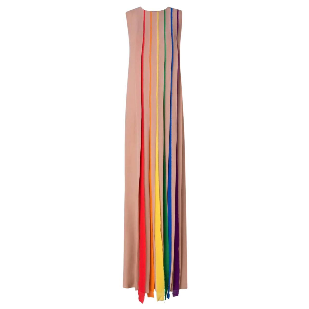 Akris silk gown with multicolor rainbow pleats