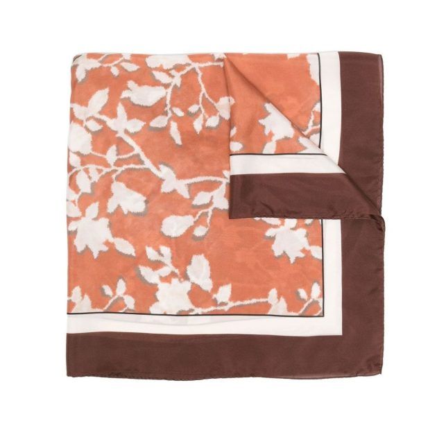 pink and brown patterned silk scarf