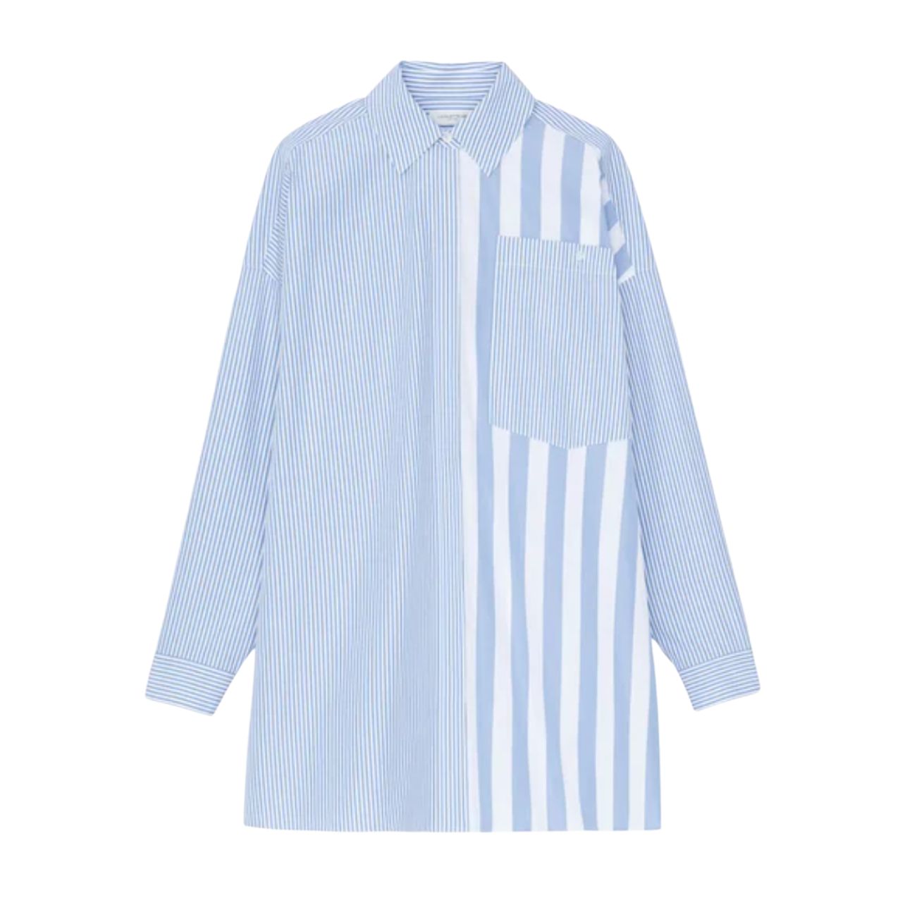 Blue and white pinstripe button down shirt