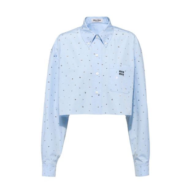 Blue button down dress shirt with sparkle detail