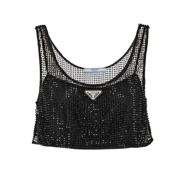 Black rhinestone embellished crop top