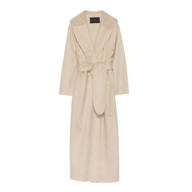 Tan long coat with tie waist