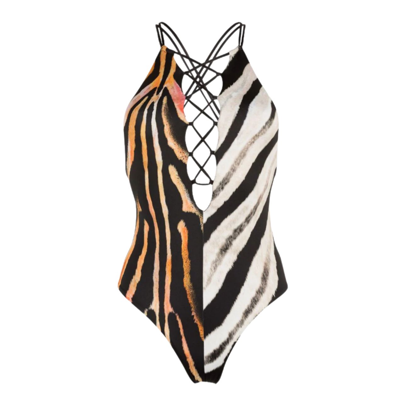 Zebra print lace up swimwear