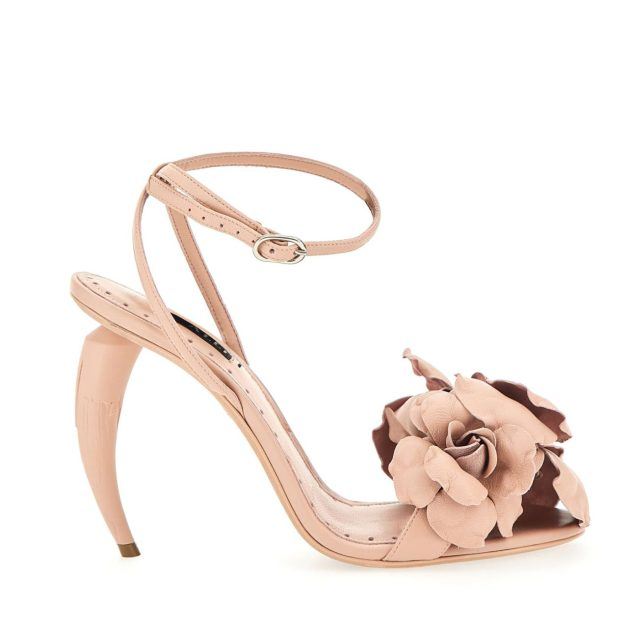 pink heels with rose detail on the toe