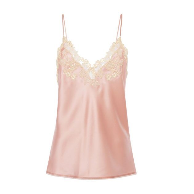 light pink camisole with white lace trim