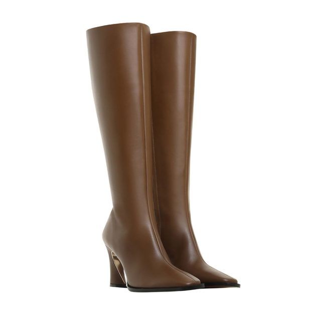 brown leather knee high boots