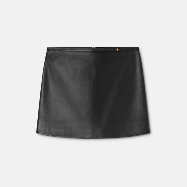 Black Versace leather mini skirt with gold hardware