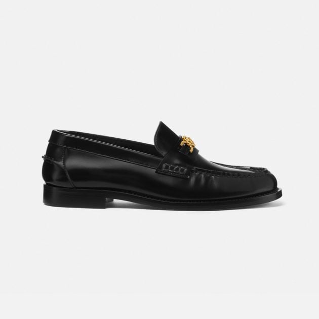 Black Versace loafers with gold Medusa hardware