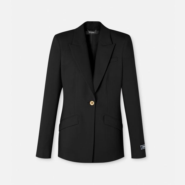 Black Versace single-breasted blazer with gold button