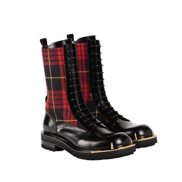 Black boots with tartan pattern