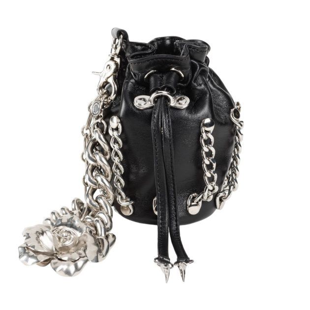 Black crossbody bag with silver hardware