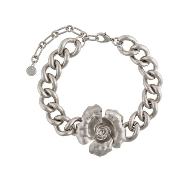 Silver chain necklace with rose detail