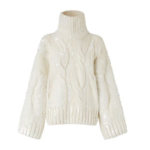 White turtleneck pullover sweater