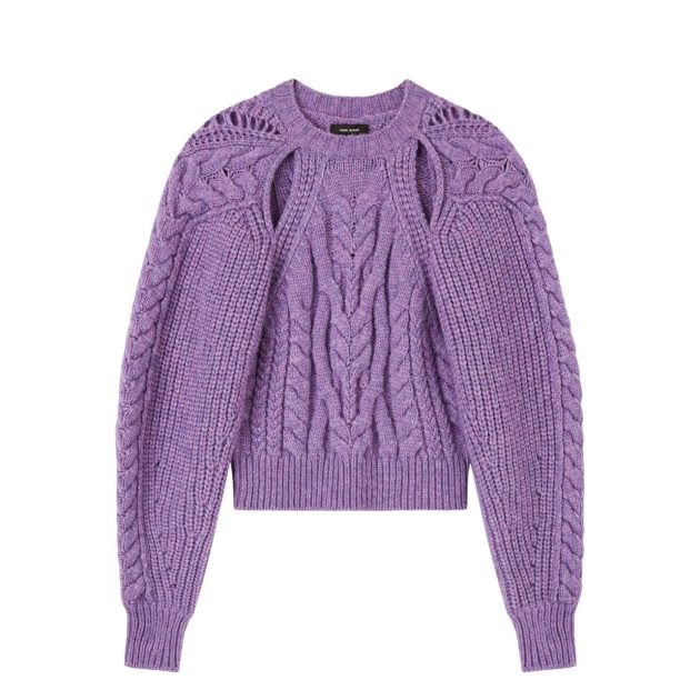 purple cable knit sweater