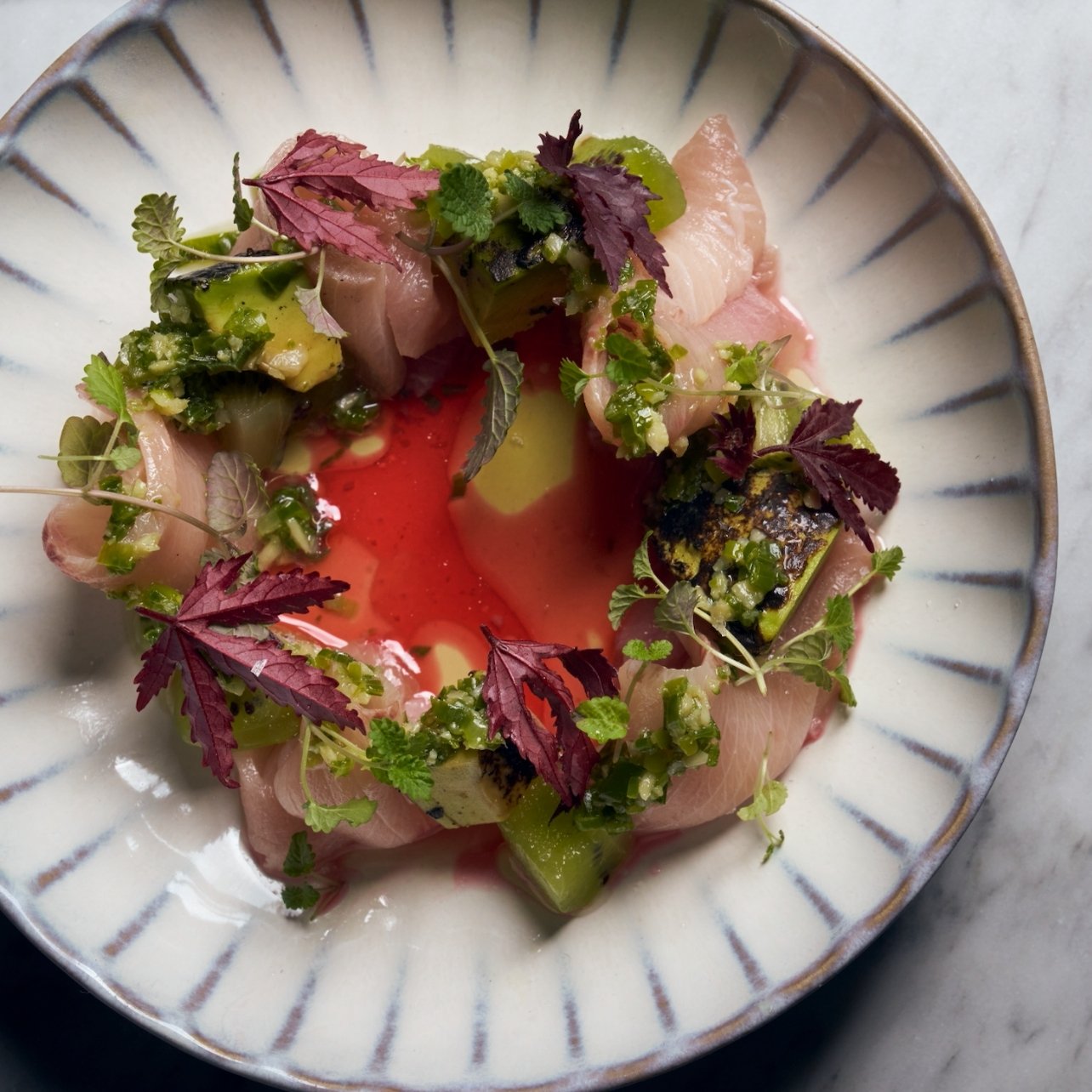 Aba’s Hamachi Crudo dish