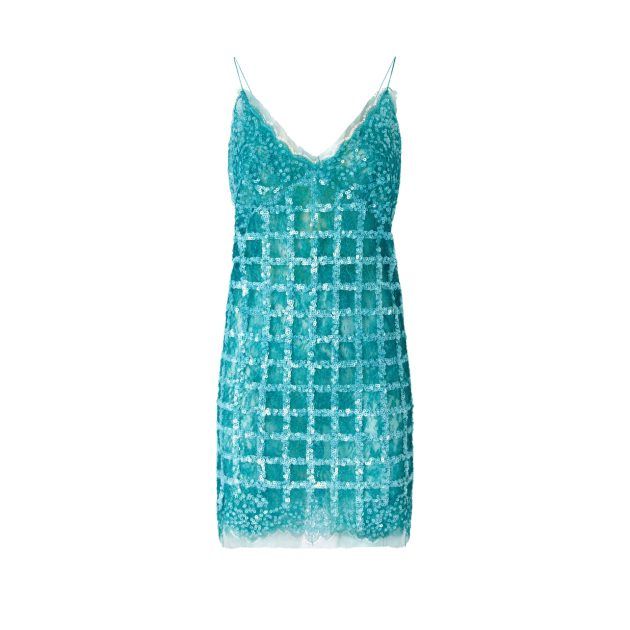 Sleeveless sequin laced dress in turquoise