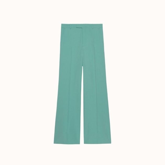 Wool pleated green trousers