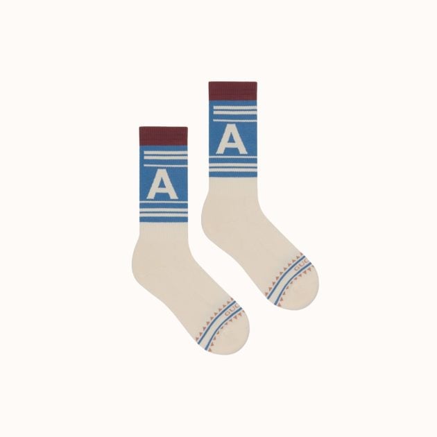 Cotton tube socks with blue stripped and HA letter detailing