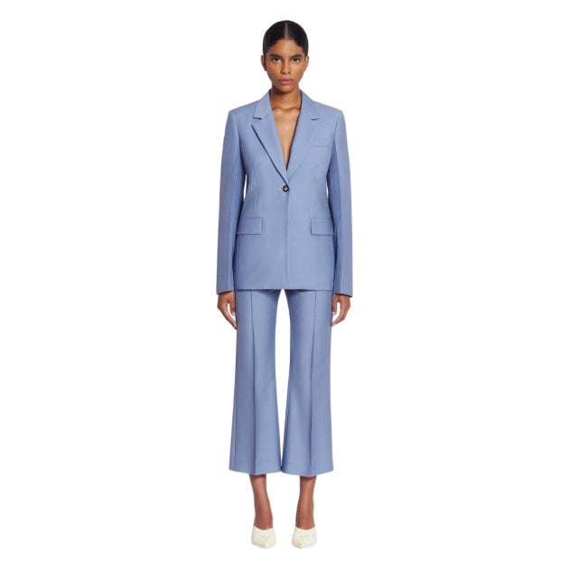 Lanvin pastel blue single breasted tailored jacket and flared cropped pant set