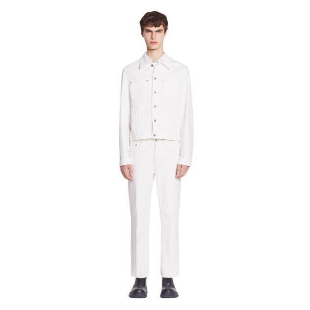 Lanvin white denim regular jacket and twisted leg trousers