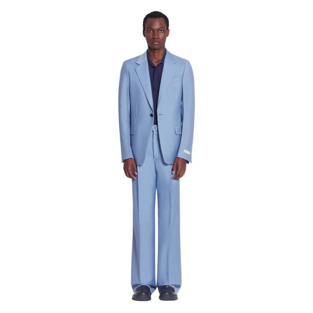Lanvin pastel blue single-breasted jacket and matching wide leg trousers