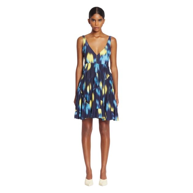 Lanvin blue and yellow abstract printed sleeveless short dress