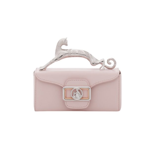 Lanvin light rose pink semi-shiny calfskin leather bag with light pink gold cat accent handle