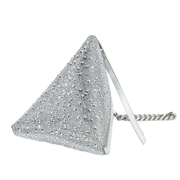 Image of Alexander Mcqueen silver triangle purse with rhinestone embellishments