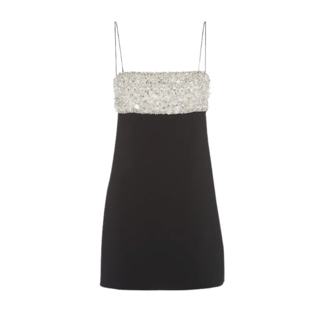 Image of black and white Miu Miu mini dress with embellished beading and sequins