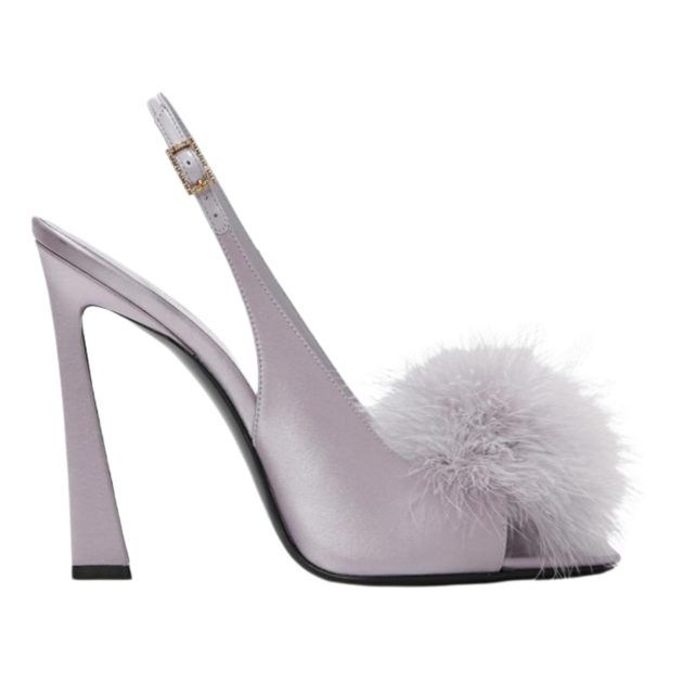 Image of Saint Laurent pastel purple peep toe heel with fur details