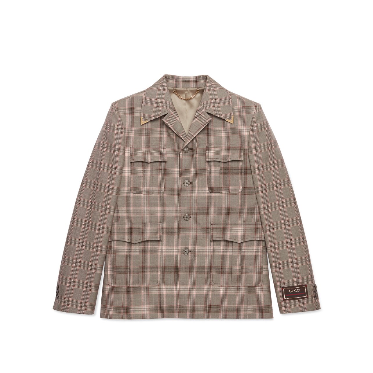 Tan checkered jacket with front chest pockets