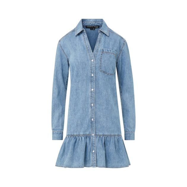 Photo of a mini denim shirtdress with front pocket