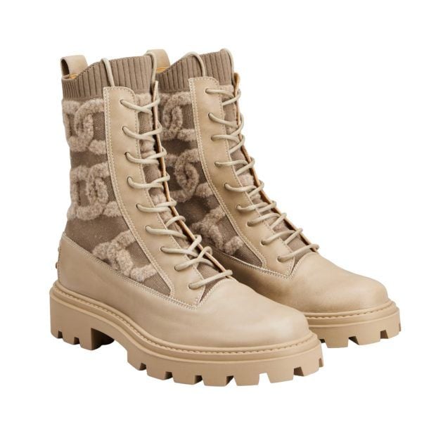 Photo of fabric and leather combat boots