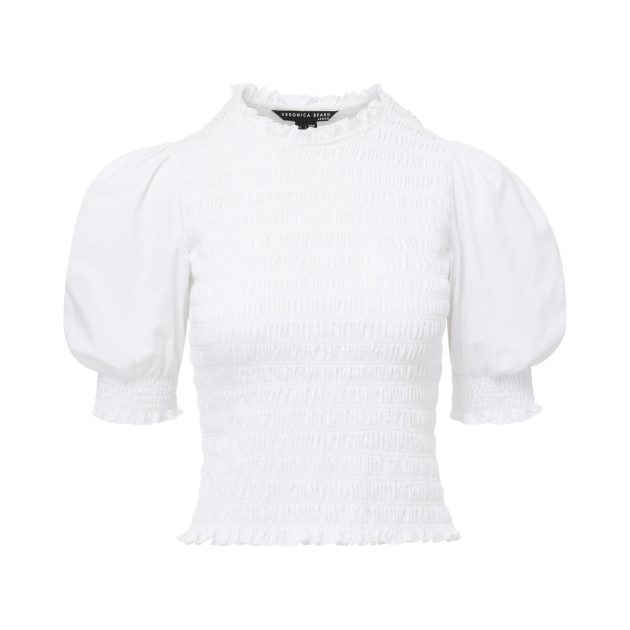 Photo of white smocked top with puff sleeves