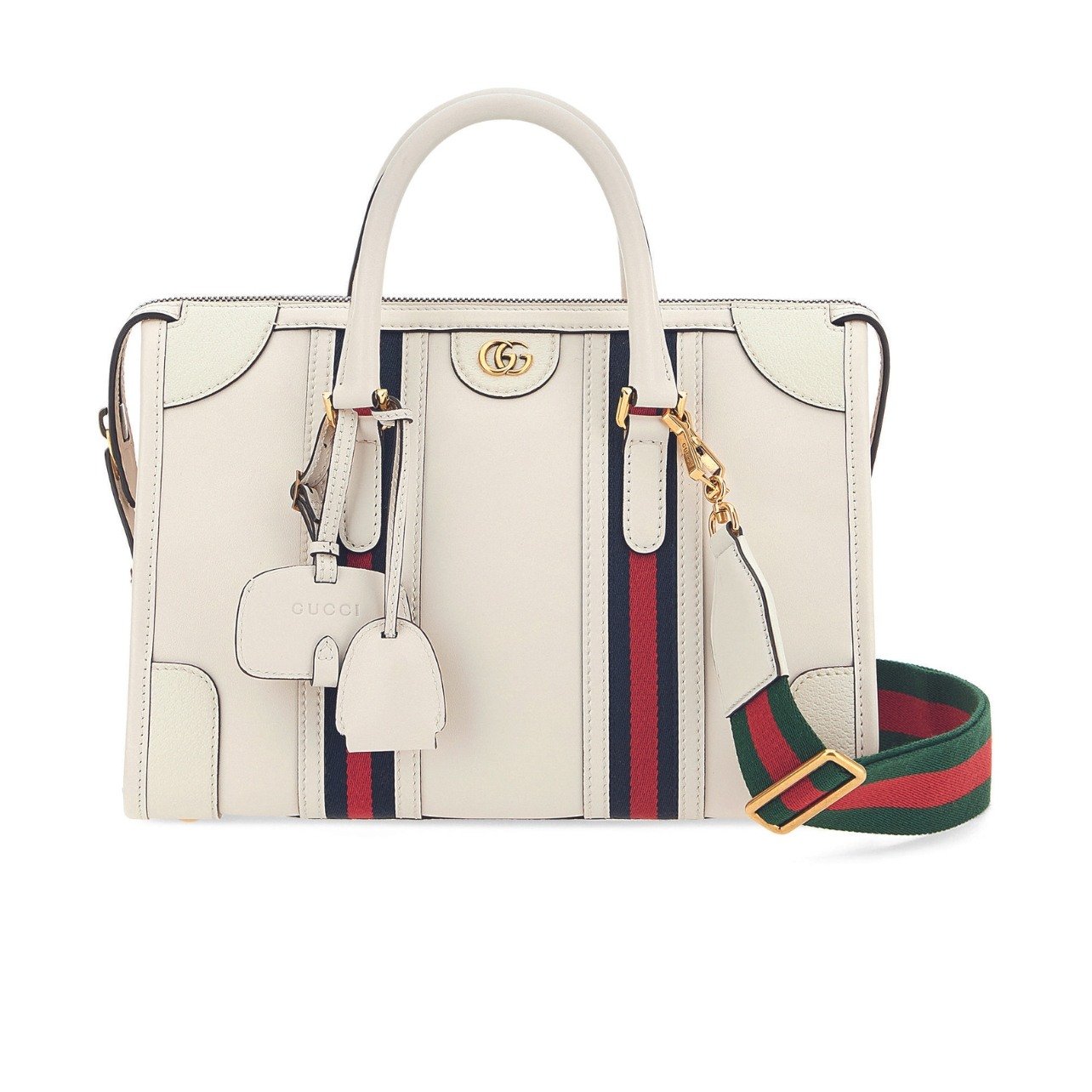 Portrait of medium white Gucci top handle bag