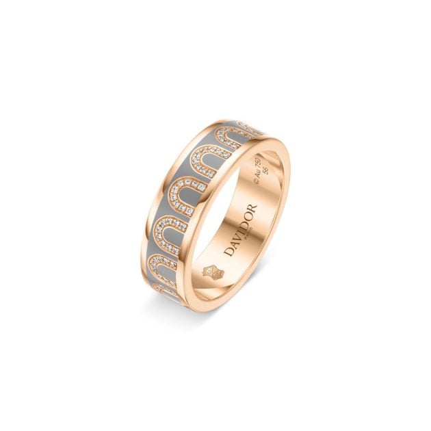 L'Arc de DAVIDOR ring mm, 18k rose gold with anthracite lacquered ceramic and arcade diamonds