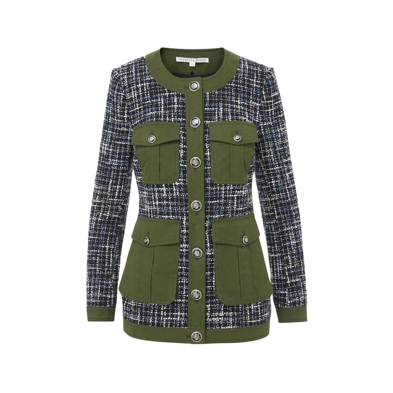 Image of Veronica Beard Dickey Coat with crosshatch tweed and army green