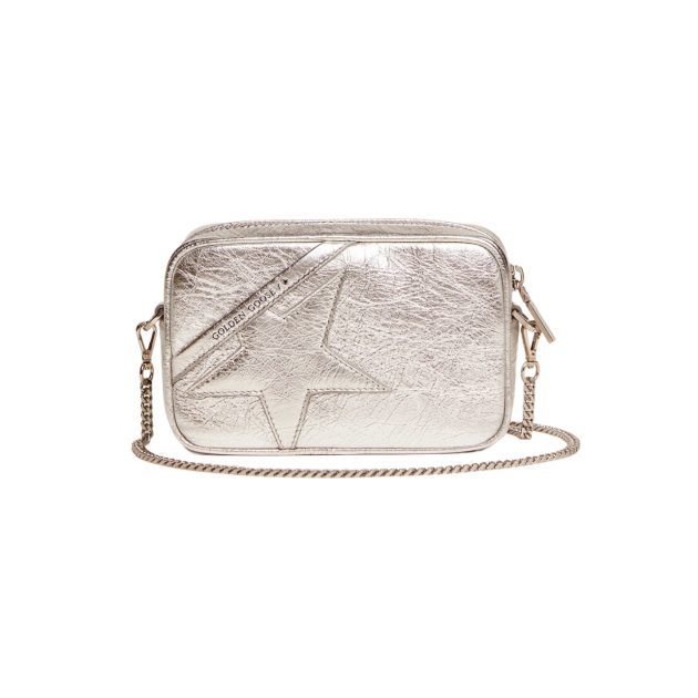 Metallic silver crossbody purse
