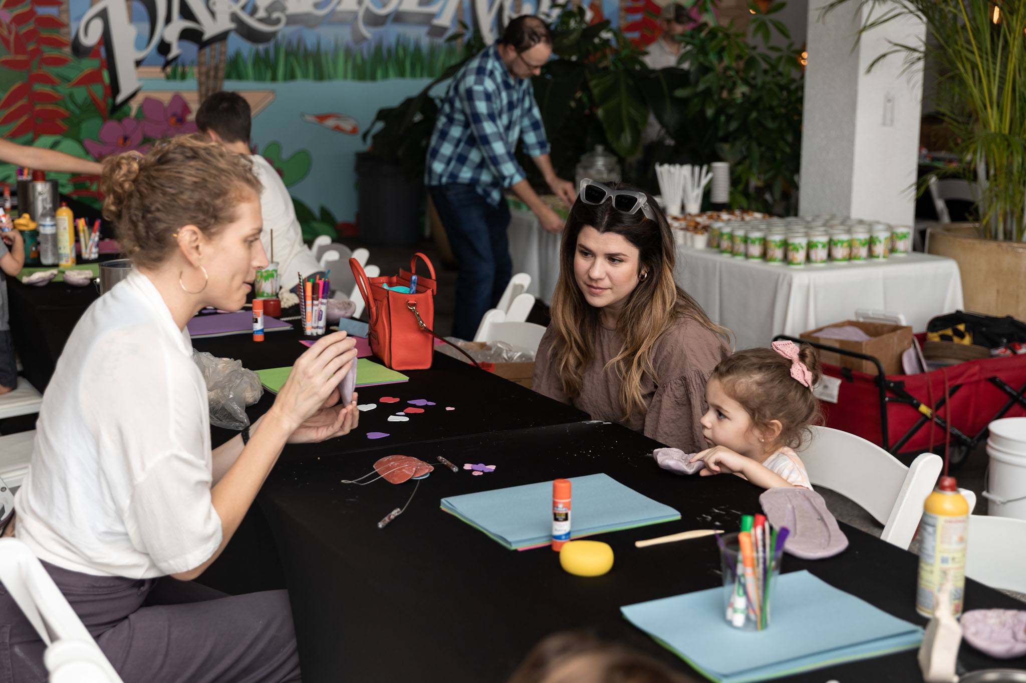 A variety of images showcasing the Bepoke Bal Harbour Children’s Art Classes. Images include guests in attendance, artists Lauren Shapiro and Morel Doucet, and children creating art.