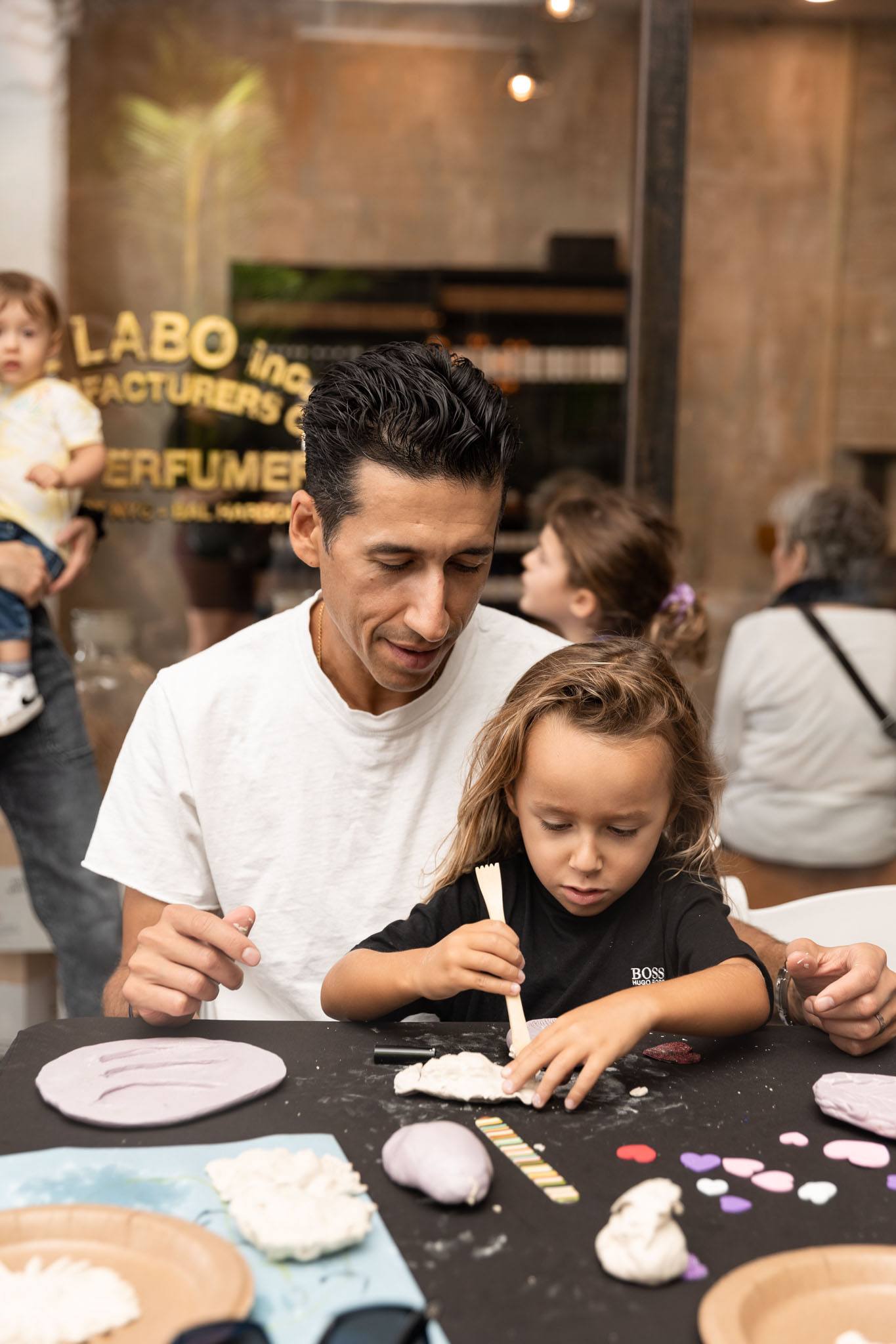 A variety of images showcasing the Bepoke Bal Harbour Children’s Art Classes. Images include guests in attendance, artists Lauren Shapiro and Morel Doucet, and children creating art.