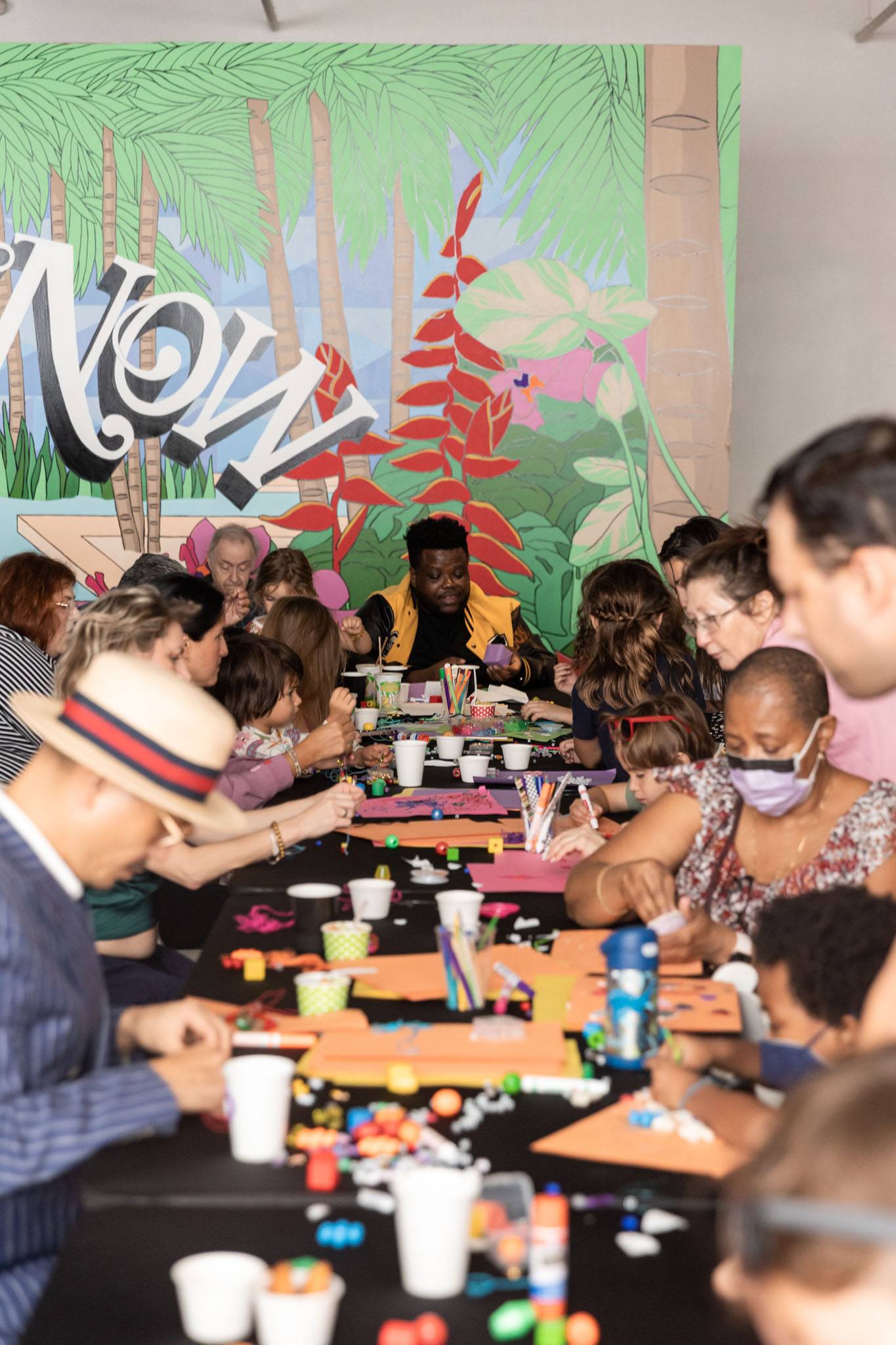 A variety of images showcasing the Bepoke Bal Harbour Children’s Art Classes. Images include guests in attendance, artists Lauren Shapiro and Morel Doucet, and children creating art.