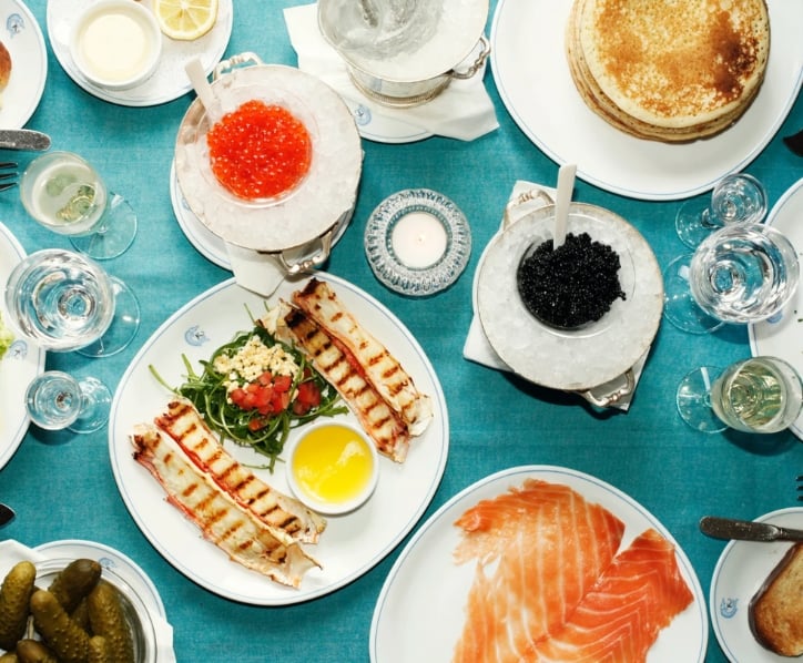 Caviar service and brunch served at Caviar Kaspia