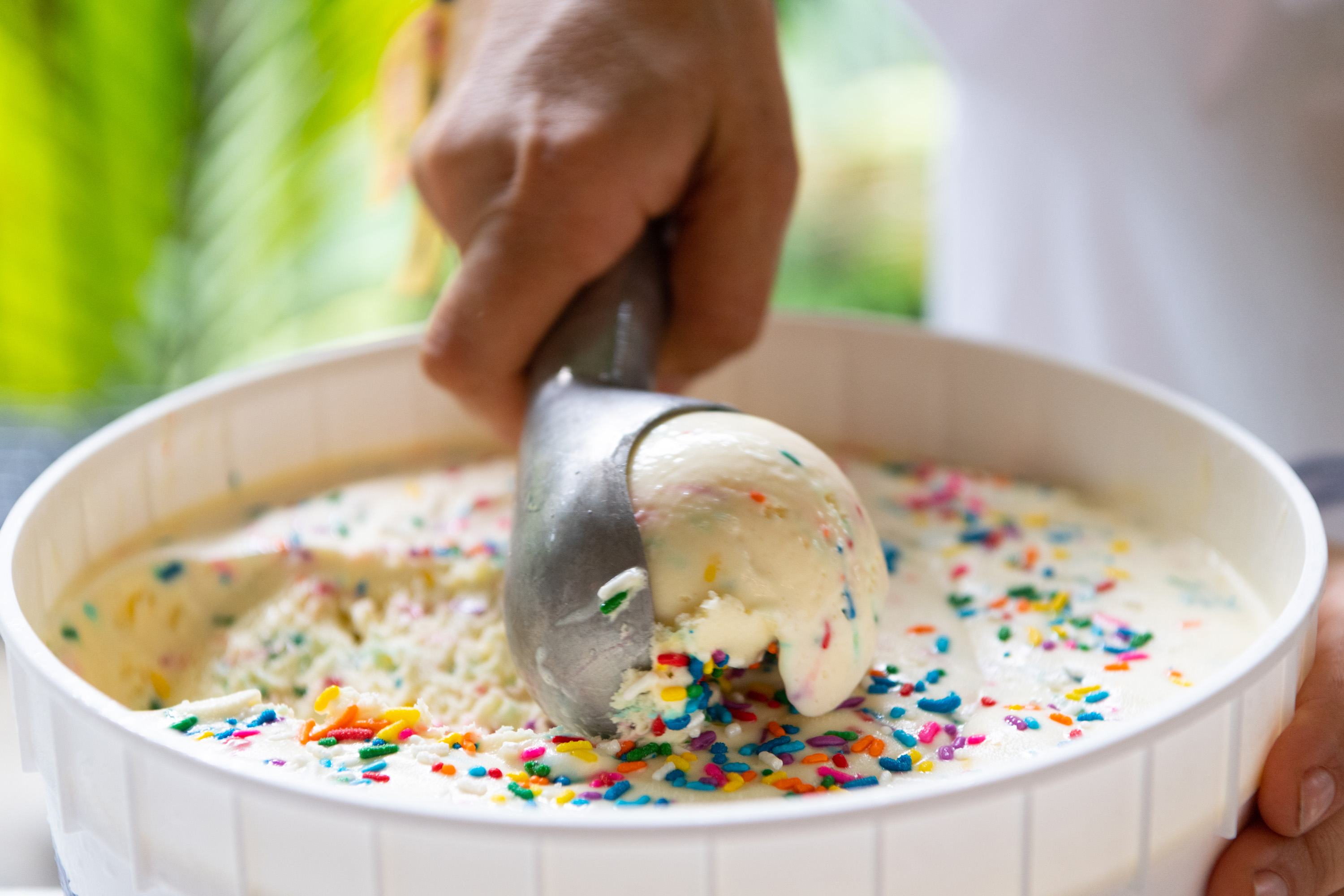 A variety of images showcasing the fourth annual “Ice Cream We Love” event. Images include guests in attendance, ice cream treats and setup, and activities featured at the event including games, face painting, and performances.